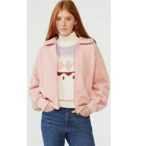 NWT Free Assembly Pink Faux Sherpa Collared Zip Front Teddy Bomber Size Large